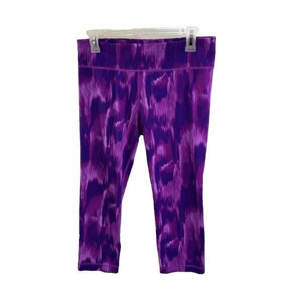 Under Armour Womens Leggings Purple Printed Capri Athletic Compression M - Picture 1 of 6